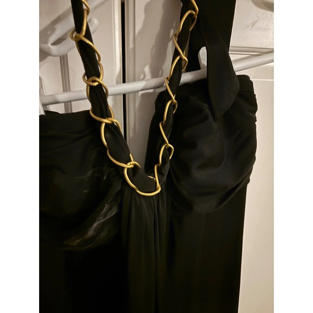 Nine West Black Halter Dress Sleeveless Gold‎ Chain Detail Party Cocktail